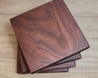 Handcrafted Walnut Coasters: Square Hardwood Coaster Set