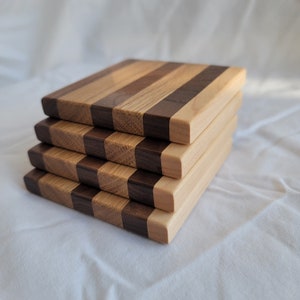 Handcrafted Mixed Hardwood Coasters: Set of 4 Square Coasters