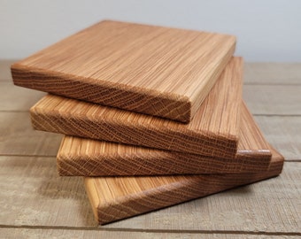 White Oak Hardwood Coasters: Thick Square Drink Coasters, 4 Piece Set