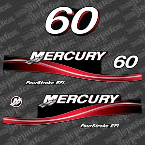 Mercury 60 Four Stroke EFI 2005-2007 Red / US2 Flag / Vintage / Cameo outboard decal sticker set