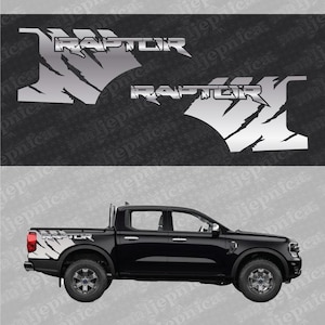 Calcomanías de repuesto de repuesto para Ford Raptor FANG Silver para el lateral de la caja de la camioneta, 2 piezas/juego de pegatinas
