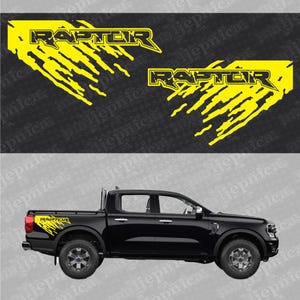 Calcomanías de repuesto de repuesto para Ford Raptor MUD Yellow para el lateral de la caja de la camioneta, 2 piezas/juego de calcomanías