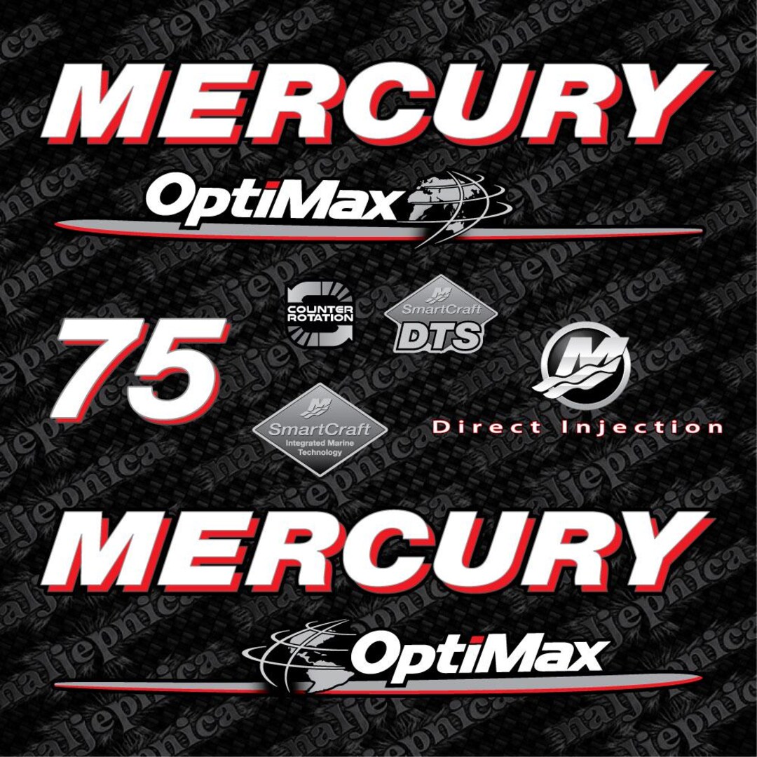 Mercury Optimax 75 Hp Outboard Decal Set – 2006-2012 Two Stroke DI, OEM Style Graphics