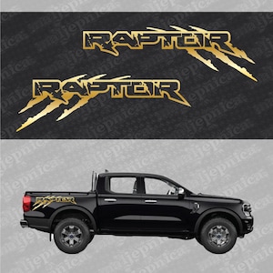 Aftermarket Replacement Decals to fit Ford Raptor CLAW Gold for Truck Bed Side 2pcs / Sticker Set