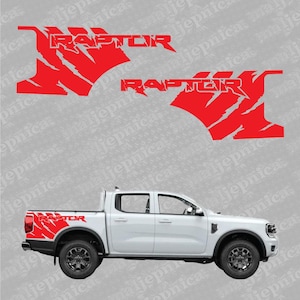 Aftermarket Replacement Decals to fit Ford Raptor FANG Red for Truck Bed Side 2pcs / Sticker Set