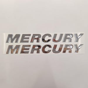 Mercury 3D Raised Chrome Resin Lettering Decal Set / 2 Piece for Outboards / Aftermarket Replacement Reproduction