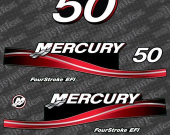 Jeu d'autocollants pour moteur hors-bord Mercury 50 quatre temps EFI 2005-2007 drapeau US2 / vintage / camée / rouge 2005-2007