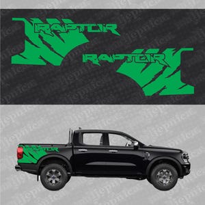 Aftermarket Replacement Decals to fit Ford Raptor FANG Green for Truck Bed Side 2pcs / Sticker Set