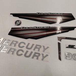 Mercury 90 Four Stroke 2013+ RED aftermarket replacement outboard decal / sticker set / Mercury with 3D letters