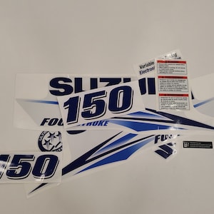 Suzuki 150 Four Stroke BLUE (2010) Aftermarket Replacement Outboard Decal Sticker Set