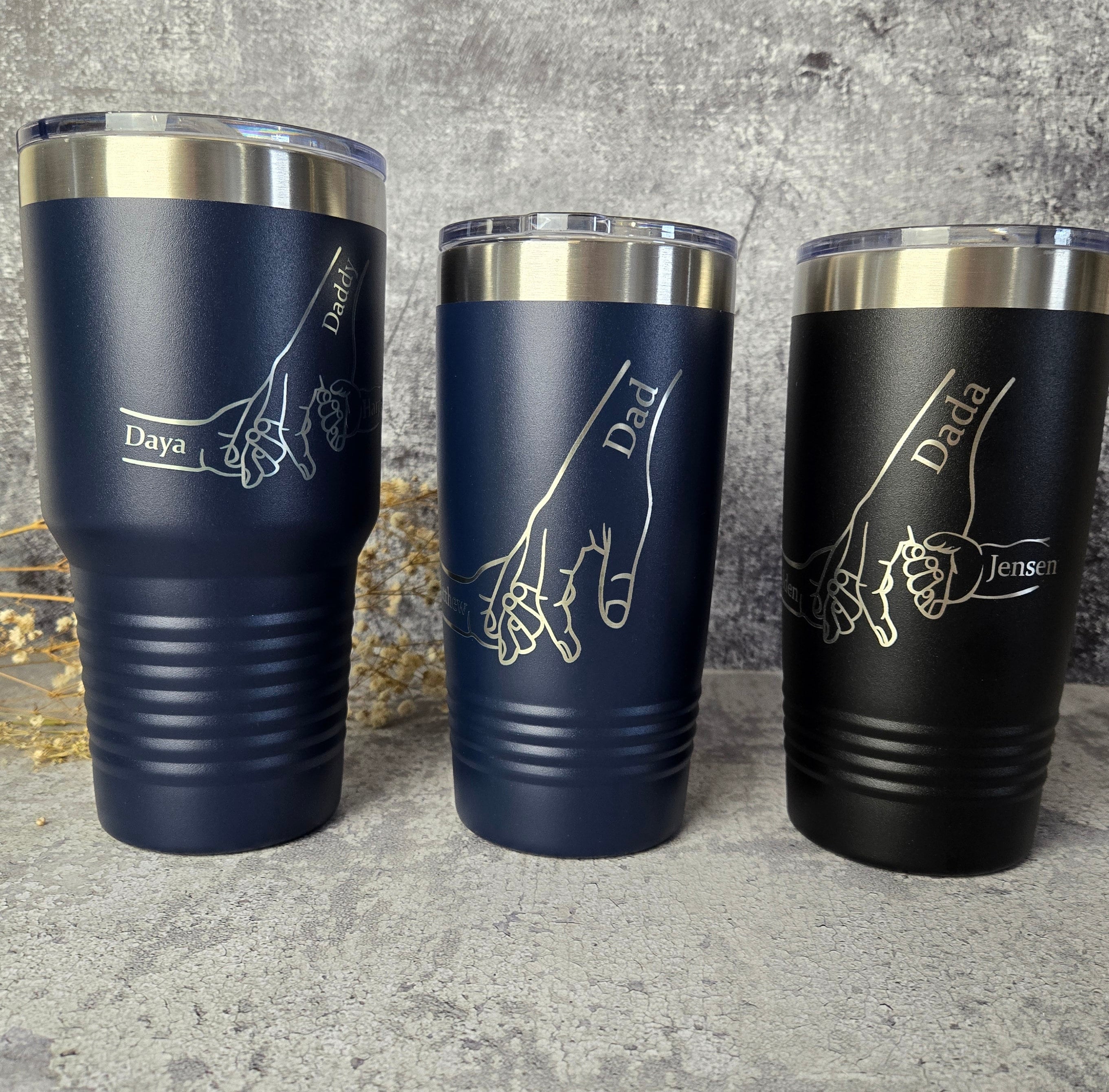 Dad Fist Bump Kids Names Father's Day Gift Tumbler Laser Engraved 20oz 30oz Stainless Steel Mug Cup |