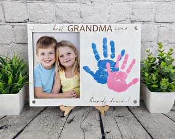Best Grandma Ever Frame, Kids Handprint Gift for Grandma / Mom, Personalized Mother’s Day Gift, DIY Handprint Frame, Mom Keepsake Gift