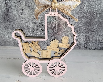 Personlig bebis första julgransprydnad: Babyvagnsminne