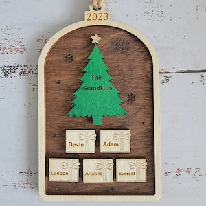 Tree Family Christmas Ornament, Personalized 2023 ornament, wood ornament,christmas tree ornament, secret Santa gift,annual family ornament