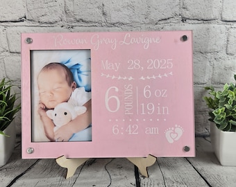 Personalized Baby Birth Stats Picture Frame: Engraved Wood Nursery Decor