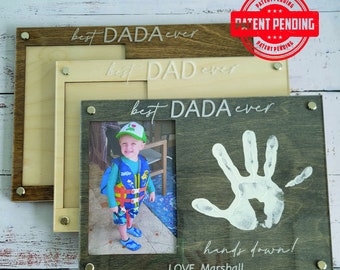 Fathers Day Gift DIY Handprint Picture Frame , Personalized Gift from Kids, Best Dad Ever Hands Down Sign,Custom Fathers Day Gift from Kids