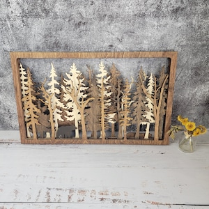 Into The Wild - 7 Layer Wall Art - Forest Nature Trees Bear Wilderness Multilayer Fireplace mantel camping cottage cabin outdoors landscape