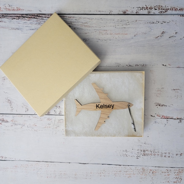 Personalized Airplane Luggage Tag: Flight Attendant Gift, Wood Bag Tag