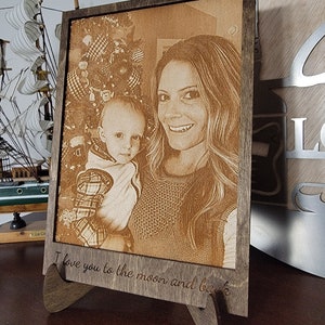 Engraved Wood Photo, custom wood photo, wood portrait, personalized gift, family pets graduation Choose from 2 layer or single layer