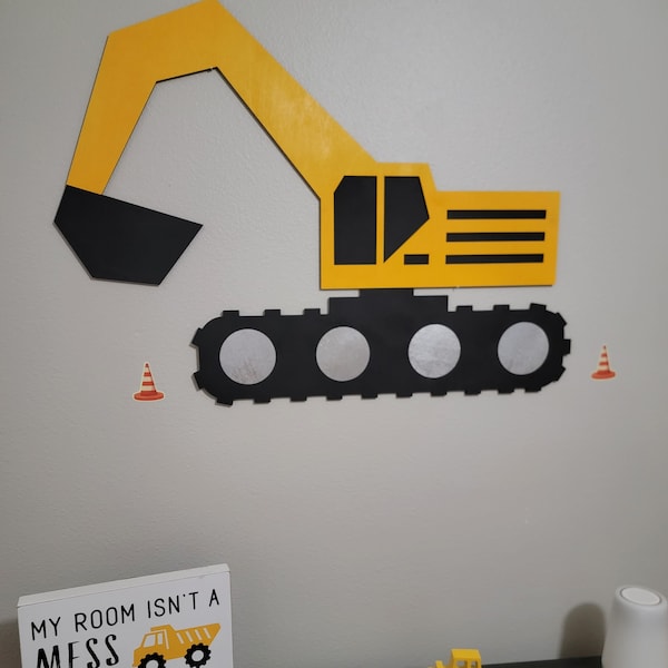 Excavator Wood Wall Decor: Construction Nursery Art