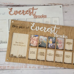 Baby&#39;s First Year Personalized Picture Frame. 2&quot; x 3&quot; Pictures and One year picture 4&quot; x 6&quot;.   Baby Shower Nursery Gift