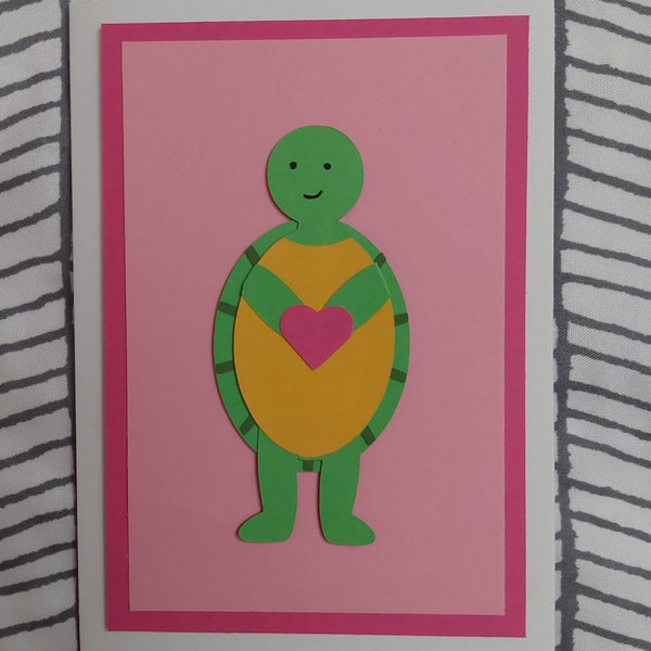 Handmade Turtle & Heart Greeting Card, Valentine's Day, Anniversary, Get Well, Love, Turtles