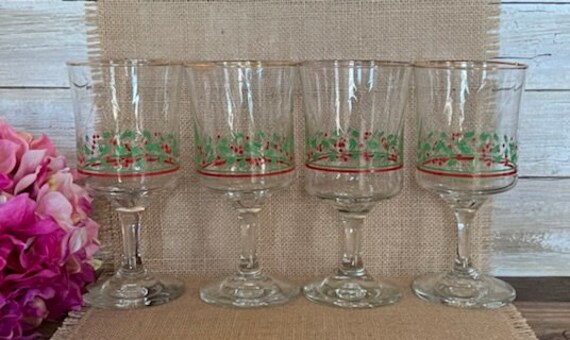 ARBY'S 1986 Christmas Collection Holly Berry 12 oz Wine Glasses 