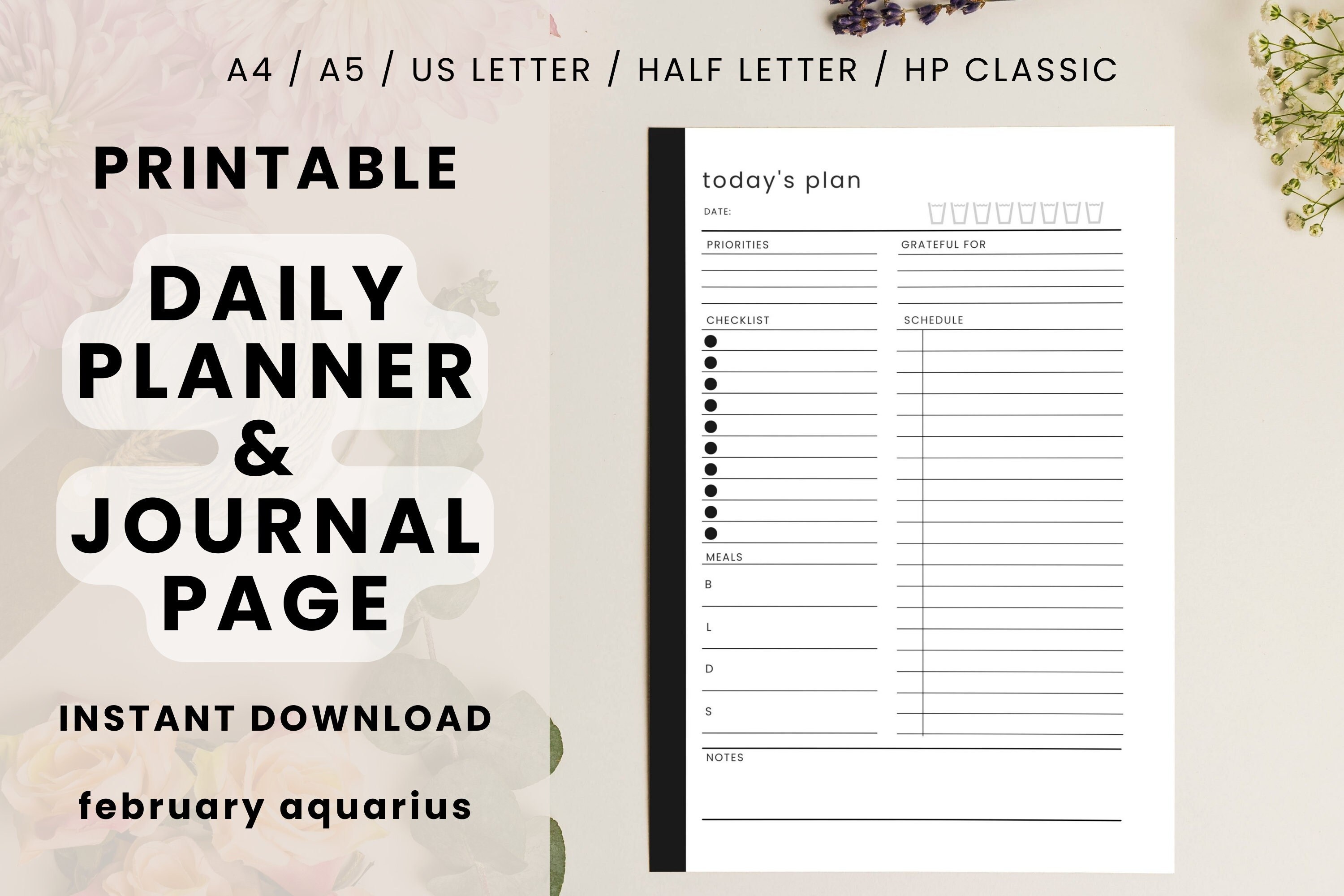 Printable Daily Planner and Journal Daily Organizer Etsy