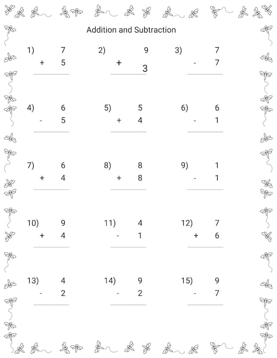 Addition and Subtraction Worksheet Practice Sheets With | Etsy