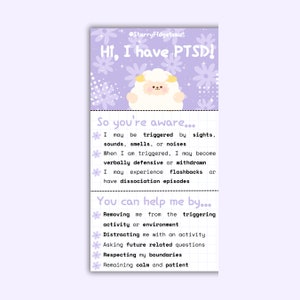 PTSD Notice Card | Dissociation | Post Traumatic Stress Disorder | Shutdowns | Alert Card | Emergency Information Card | Kawaii Sheep |