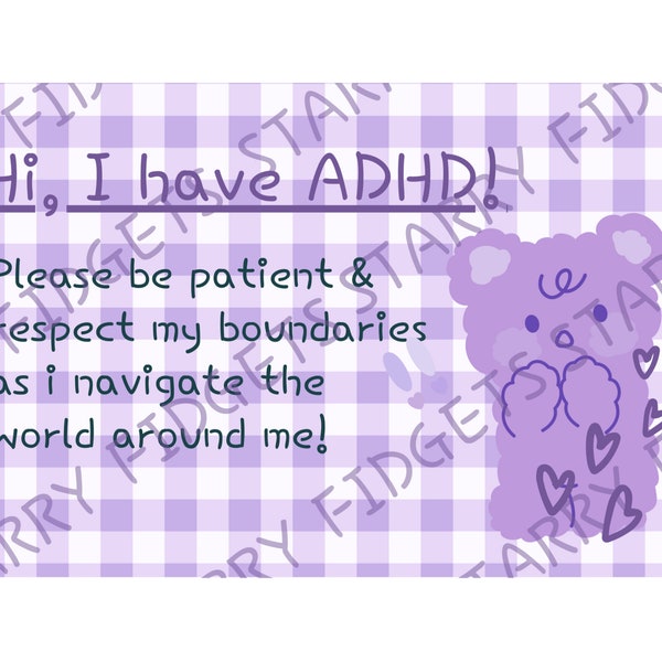 ADHD Awareness Lanyard Card Kawaii Aesthetic Lilac Plaid Picnic Bear Disability Awareness Card