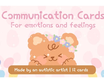 Cartes de communication pour non parlant, non verbal, autisme, anxiété, émotions, pensées et sentiments, ours Kawaii, cartes imprimables