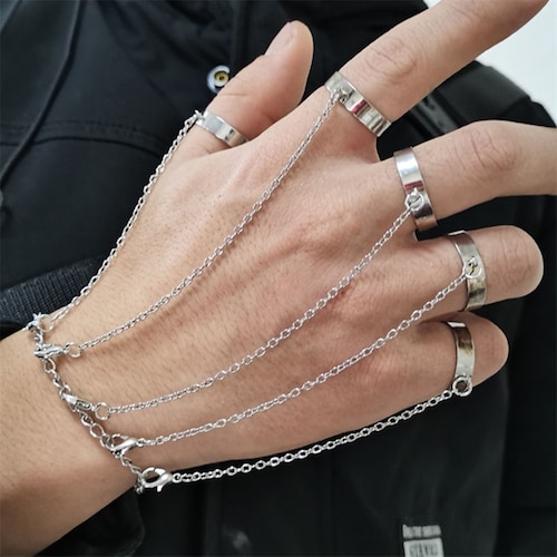 Silver Five Finger Hand Chain Ring Bracelet Chain Wrist Etsy