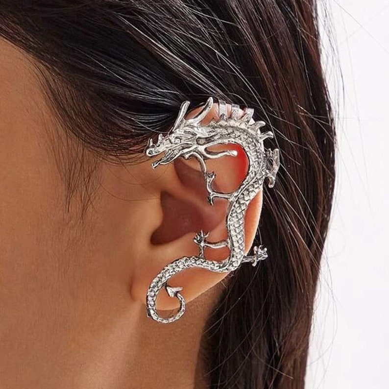 Silver Dragon Ear Cuff No Pierced Ear Cuff Unisex Ear Cuff Etsy
