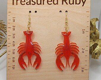 Red Resin Crawfish Earrings