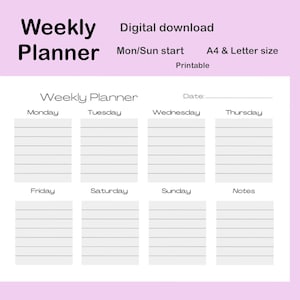 Weekly Planner, Landscape, Printable, A4/Letter Size