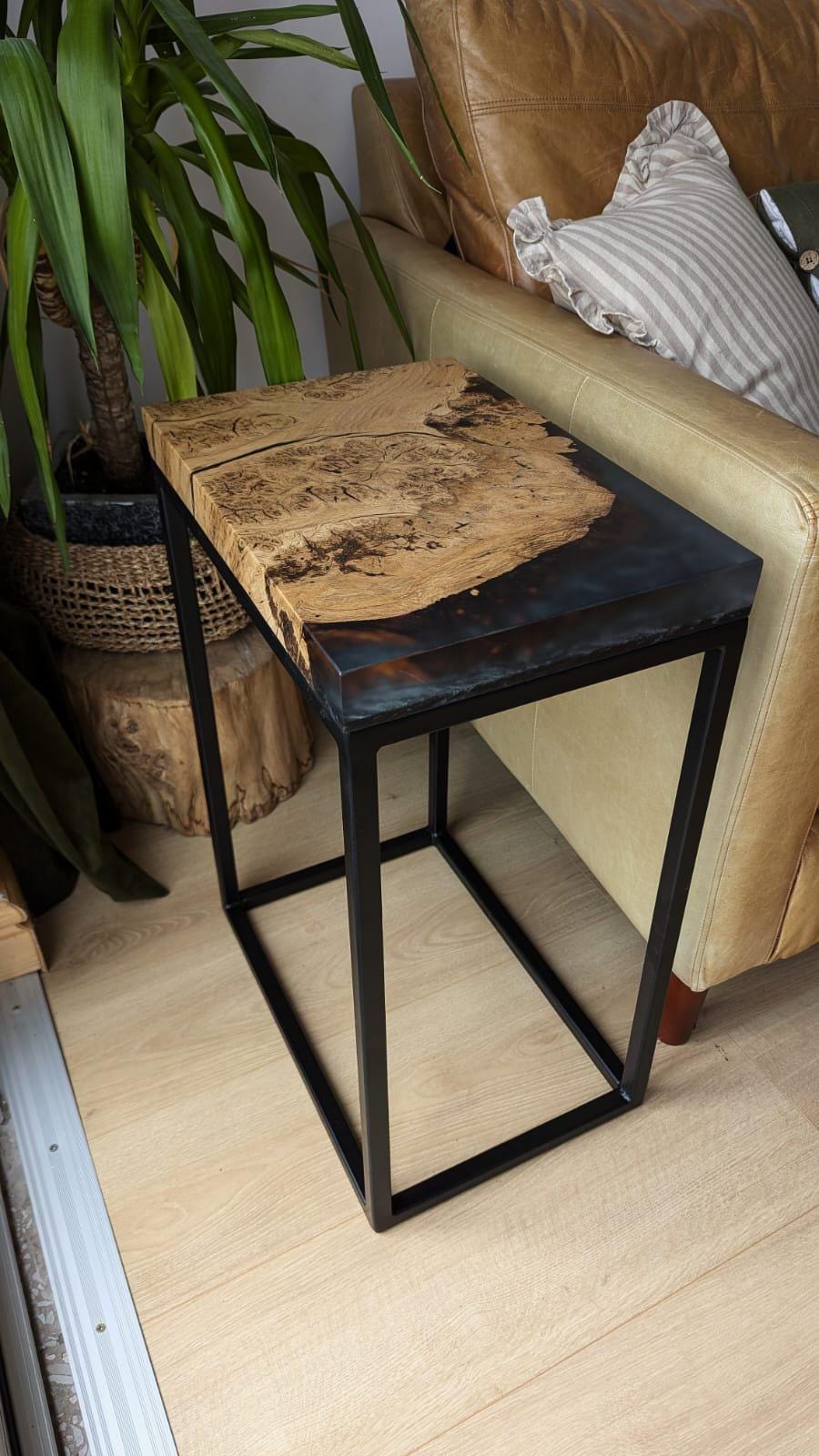 Oak & Resin Sides Table in Anthracite Grey Etsy