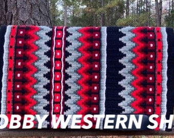 Best selling Bright red and black western saddle pad made of 100% genuine New Zealand wool