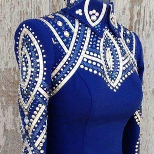 Best Selling Silver with Navy Blue Base Western Show Jacket Rodeo Dress Horse Riding Designer Showmanship Horsemanship Custom Show Jacket