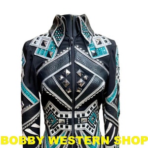 Best Selling Turquoise With Black Base Show Jacket Rodeo Queen Horse Riding Jacket Showmanship  Horsemanship Sportsmanship Equestrian