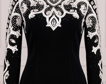 Western Pleasure Show Shirt , Custom Made Silver & White Show Jacket With  Black Base - Crotch Top For Rodeo - Applique Showmanship Jacket