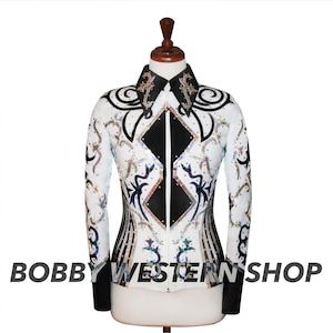 Best Selling Silver and Black, White Base Show Jacket Rodeo Queen Dress Horse Riding Showmanship Sportsmanship Horsemanship Women Jacket