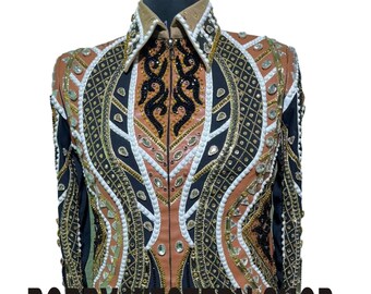 Western Showjacket Rost & Schwarz mit brauner Basis, Rodeo Queen Reitkunst Showmanship Jacke für Damen Horsemanship Jacke Western Wear