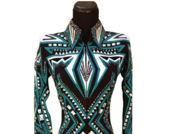 Teal Green and White Showmanship Jacket with black base - Western Rodeo Queen Horsemanship Jacket