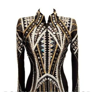 Hot Selling Gold and Black with Black Base Show Jacket Show Wear Dress Rodeo Queen Horse Riding Showmanship Sportsmanship Horsemanship
