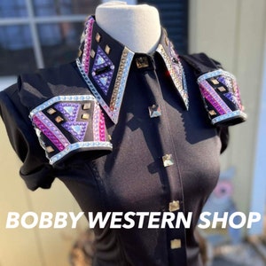 Western Black show shirt for Rodeo queen dress Horse Riding Showmanship Sportsmanship Horsemanship with glass stones