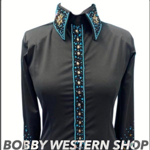 Best Selling Black Western Show Shirt With Glass stones for Rodeo queen dress Horse Riding Showmanship Horsemanship Sportsmanship Equestrian
