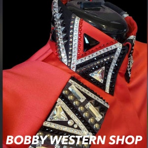 Western Red Show Shirt for Rodeo Queen Dress Horse Riding Showmanship Sportsmanship Horsemanship With Glass Stones