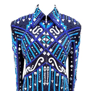 Custom made Turquoise and navy blue with black base Western Show Jacket Rodeo queen dress Horse Riding Showmanship SportsmanshipHorsemanship
