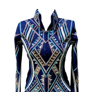Western Show Jacket Blue and Silver With Navy Blue Base Show Rodeo Queen Dress Horse Riding Women Showmanship Sportsmanship Horsemanship